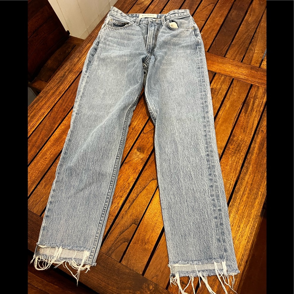 Reformation Size 27 Liza High Rise Distressed Raw Hem Straight Ankle Jeans.